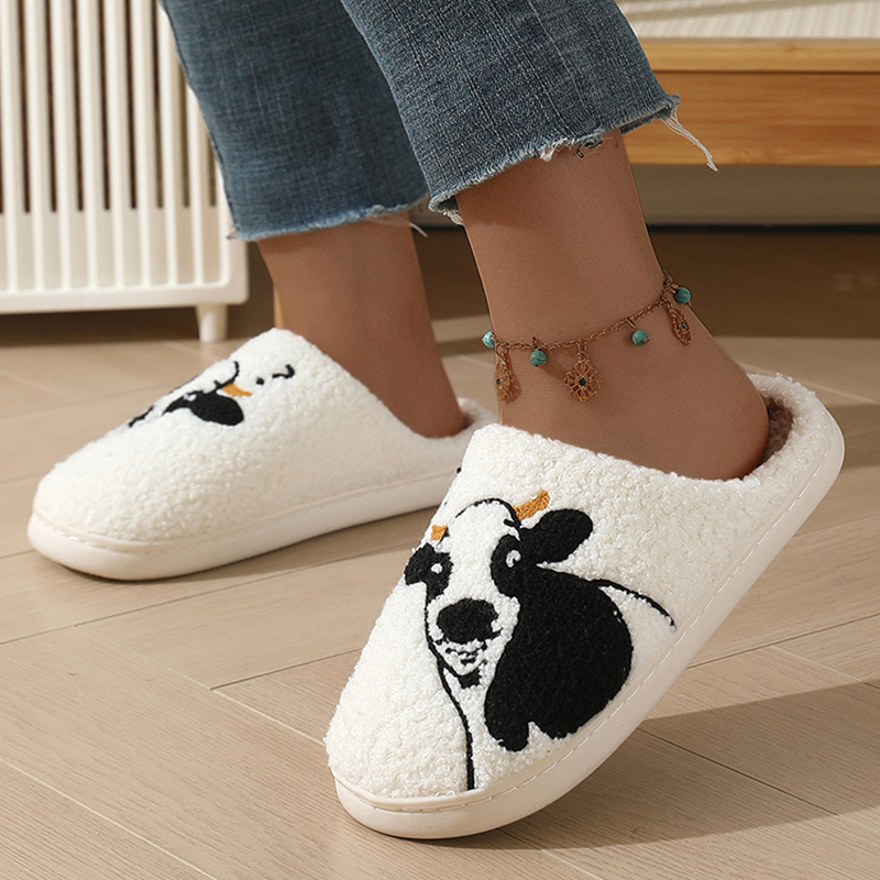 Sewing Cloth - Cartoon Cow Pattern Cotton Slippers Women