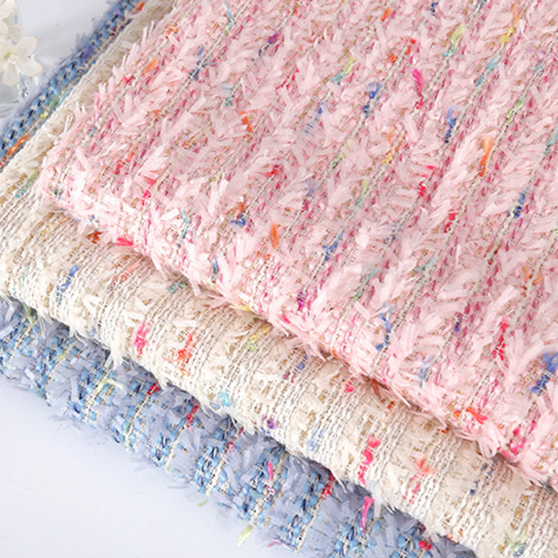 Sewing Tweed Fabric - 2024 New Fashion Pink Ribbon Yarn-Dyed