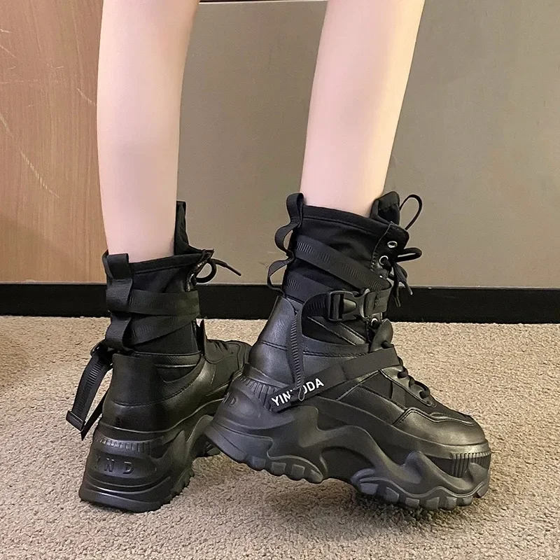Sewing Nylon - Fashion Women Chunky Platform Motorcycle Boots