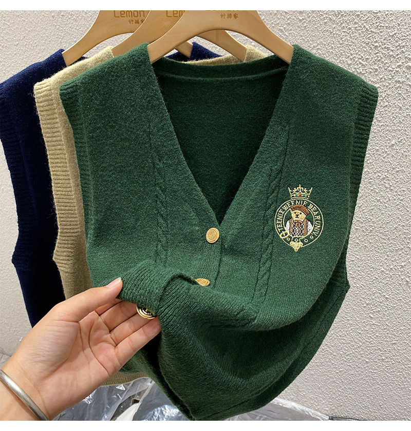 New Embroidered Bear Knitted L – Sewing Vest recenzja i cena