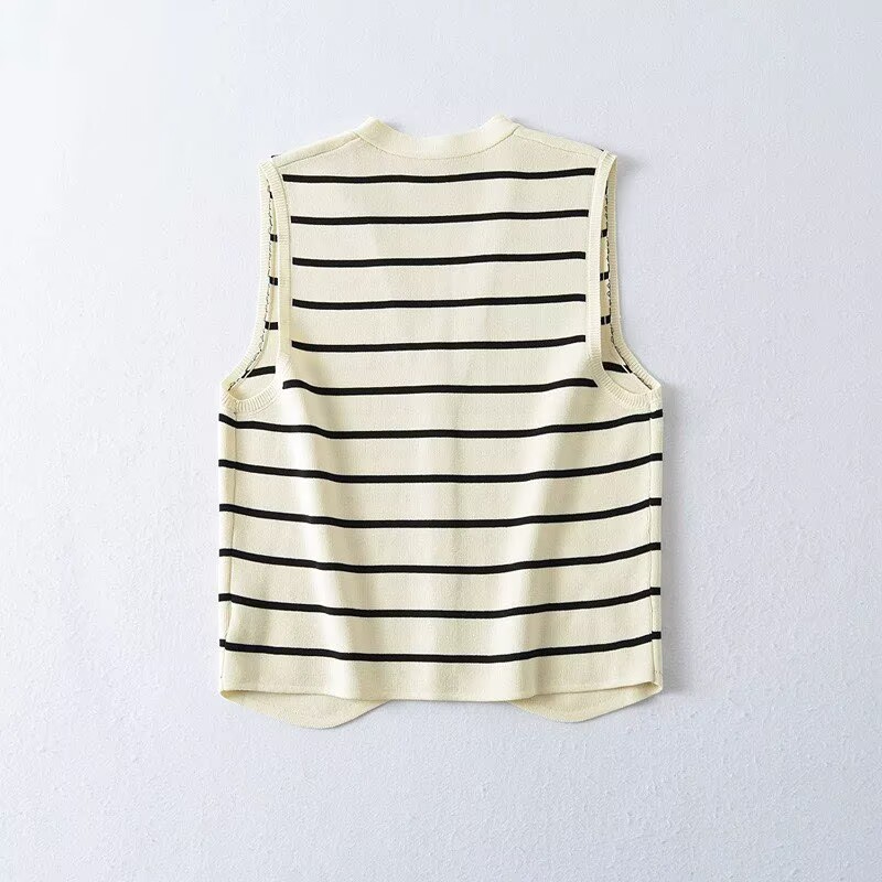 French striped knit vest women – Sewing Vest recenzja i cena