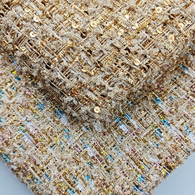 Gold Wire and Sequin Yarn-Dyed – Sewing Tweed Fabric recenzja i cena