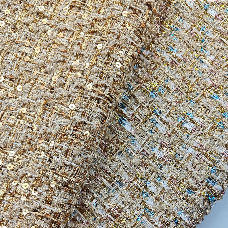 Gold Wire and Sequin Yarn-Dyed – Sewing Tweed Fabric recenzja i cena