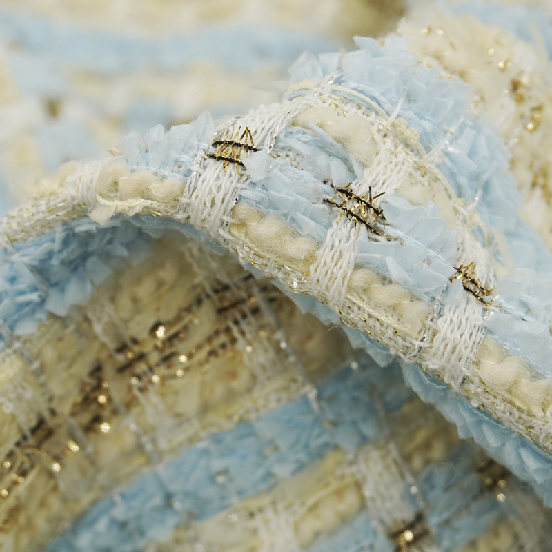 Blue Gold Interlace Plaid Twee – Sewing Tweed Fabric recenzja i cena