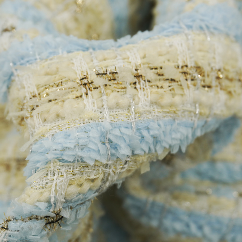 Blue Gold Interlace Plaid Twee – Sewing Tweed Fabric recenzja i cena