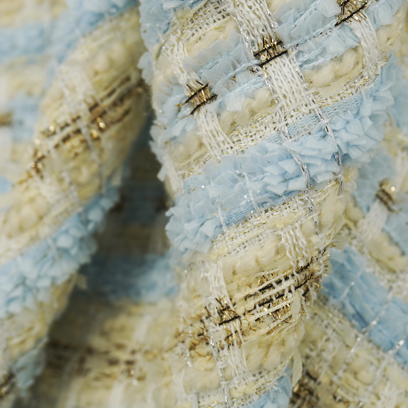 Blue Gold Interlace Plaid Twee – Sewing Tweed Fabric recenzja i cena