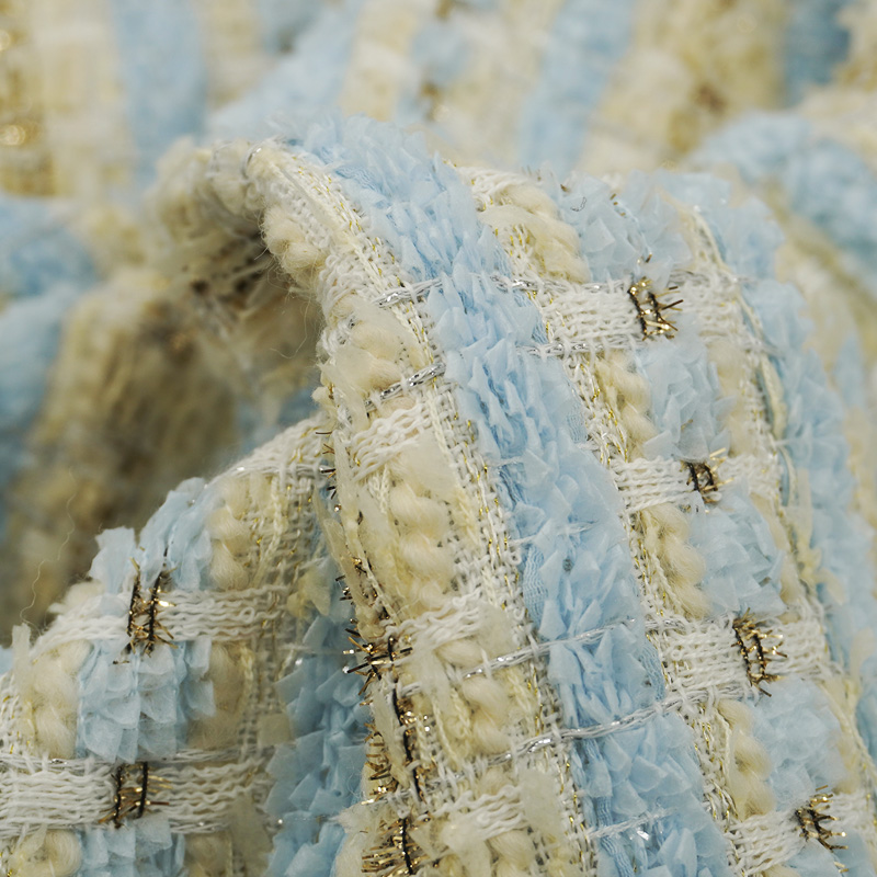 Blue Gold Interlace Plaid Twee – Sewing Tweed Fabric recenzja i cena