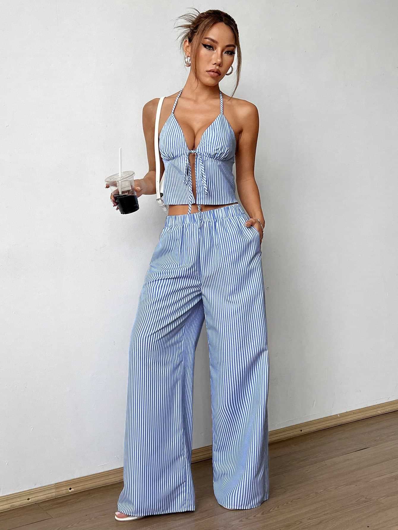 Striped Lace Up Camisole Colla – Sewing Vest recenzja i cena