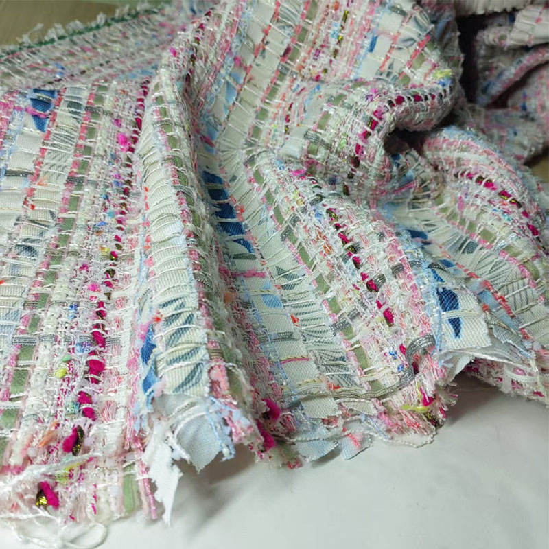 Pink and White Woven Ribbon Ya – Sewing Tweed Fabric recenzja i cena