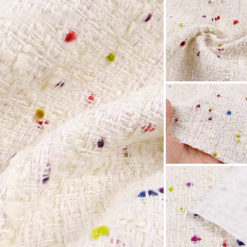 Creamy White 3D Grid Colorful  – Sewing Tweed Fabric recenzja i cena
