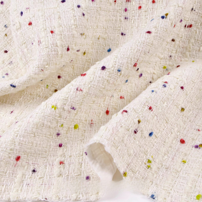 Creamy White 3D Grid Colorful  – Sewing Tweed Fabric recenzja i cena