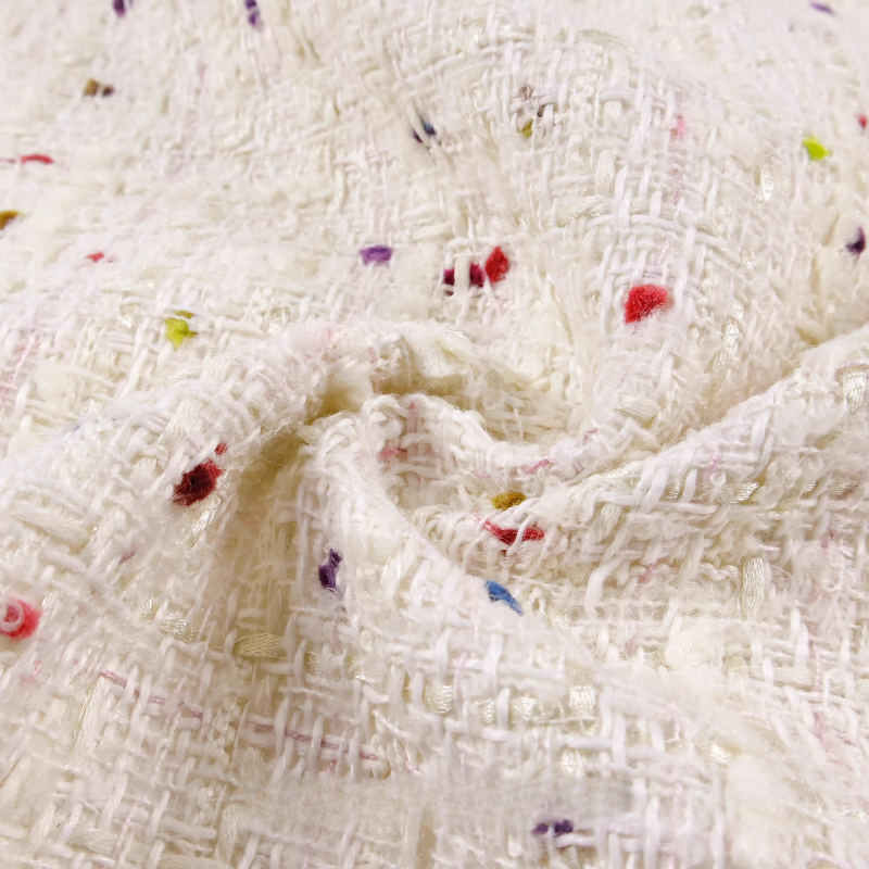 Creamy White 3D Grid Colorful  – Sewing Tweed Fabric recenzja i cena