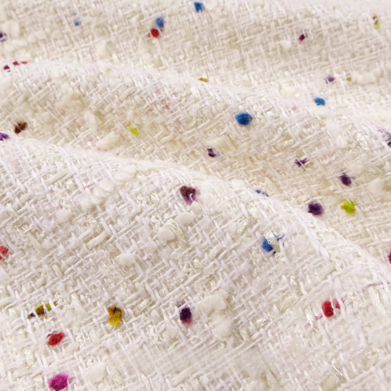 Creamy White 3D Grid Colorful  – Sewing Tweed Fabric recenzja i cena