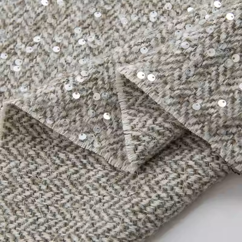 Light Grey With Sequin Yarn-Dy – Sewing Tweed Fabric recenzja i cena