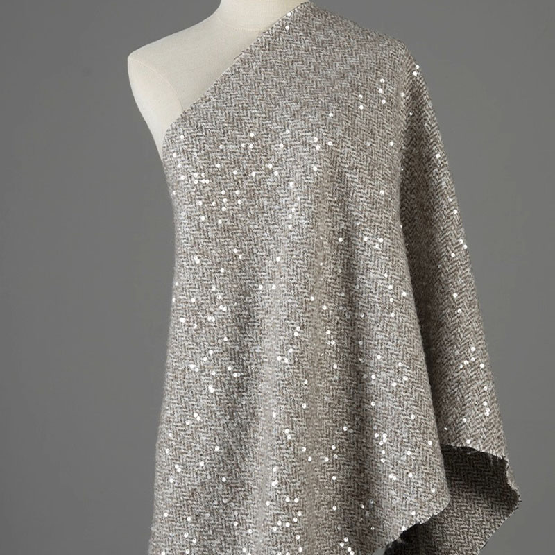 Light Grey With Sequin Yarn-Dy – Sewing Tweed Fabric recenzja i cena